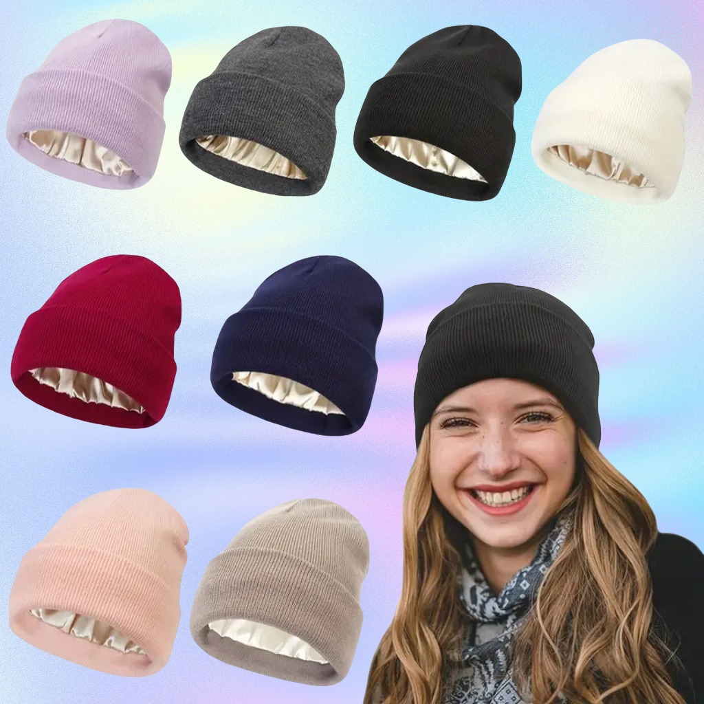 Beanie Cuffed Knit - Bonnet antistatique doublé de Satin unisexe