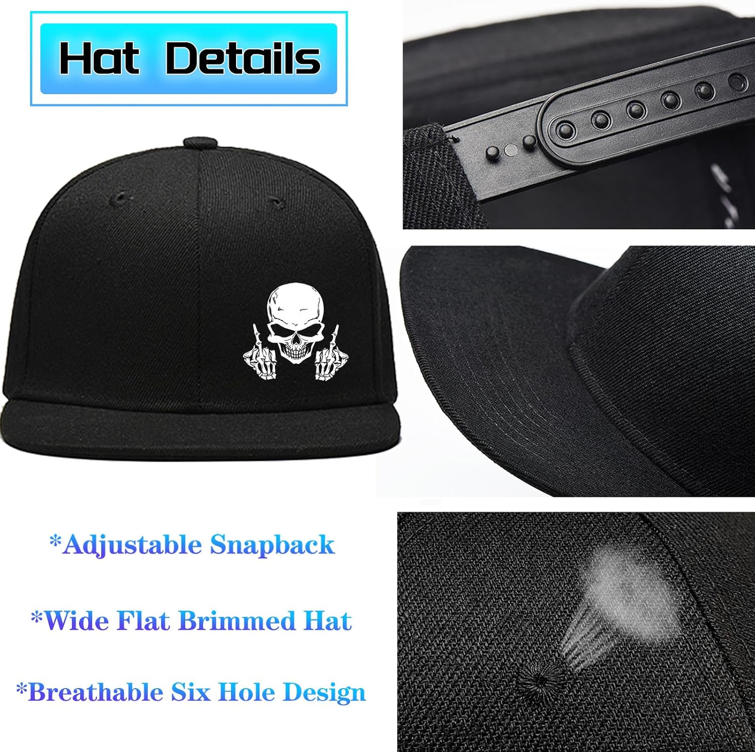 Crâne doigt moyen Snapback cha - Snapback Hat Flat avis et prix
