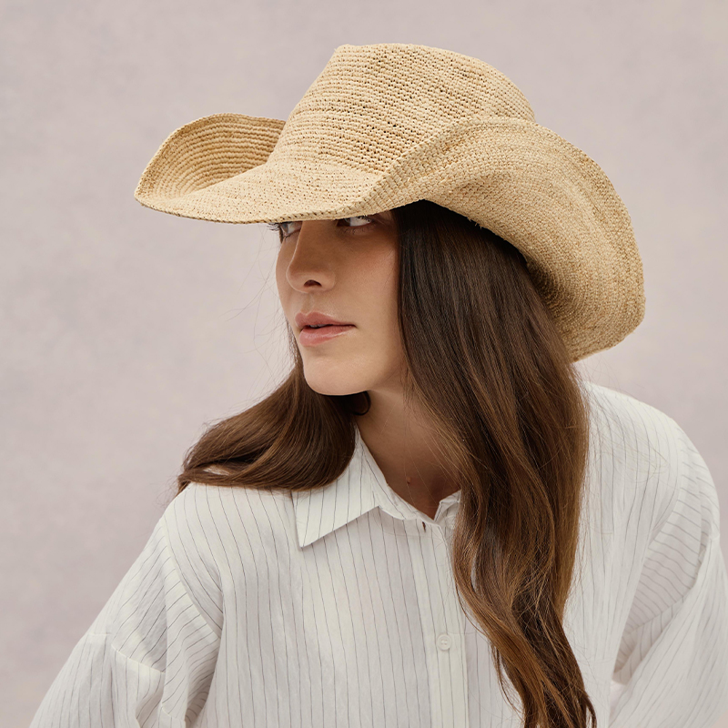 Chapeau de paille raphia haut  - Cowboy Hat Straw avis et prix